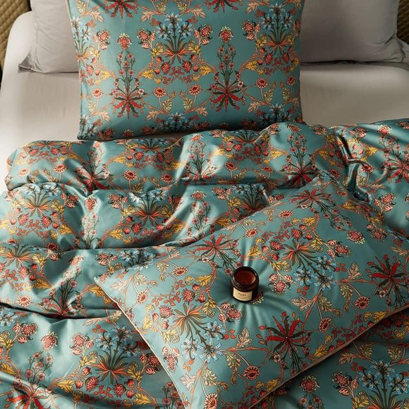 NEW Bella Botanical Boho Floral Sateen 3PC Duvet Cover Bedding SET QU KG - Picture 5 of 11
